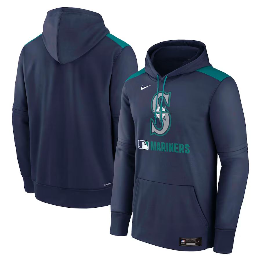 Men 2025 MLB Seattle Mariners Drak blue Nike hoodie style 1